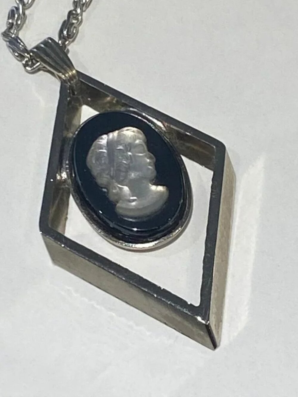 Vintage Classic Silver tone Faux Cameo Necklace